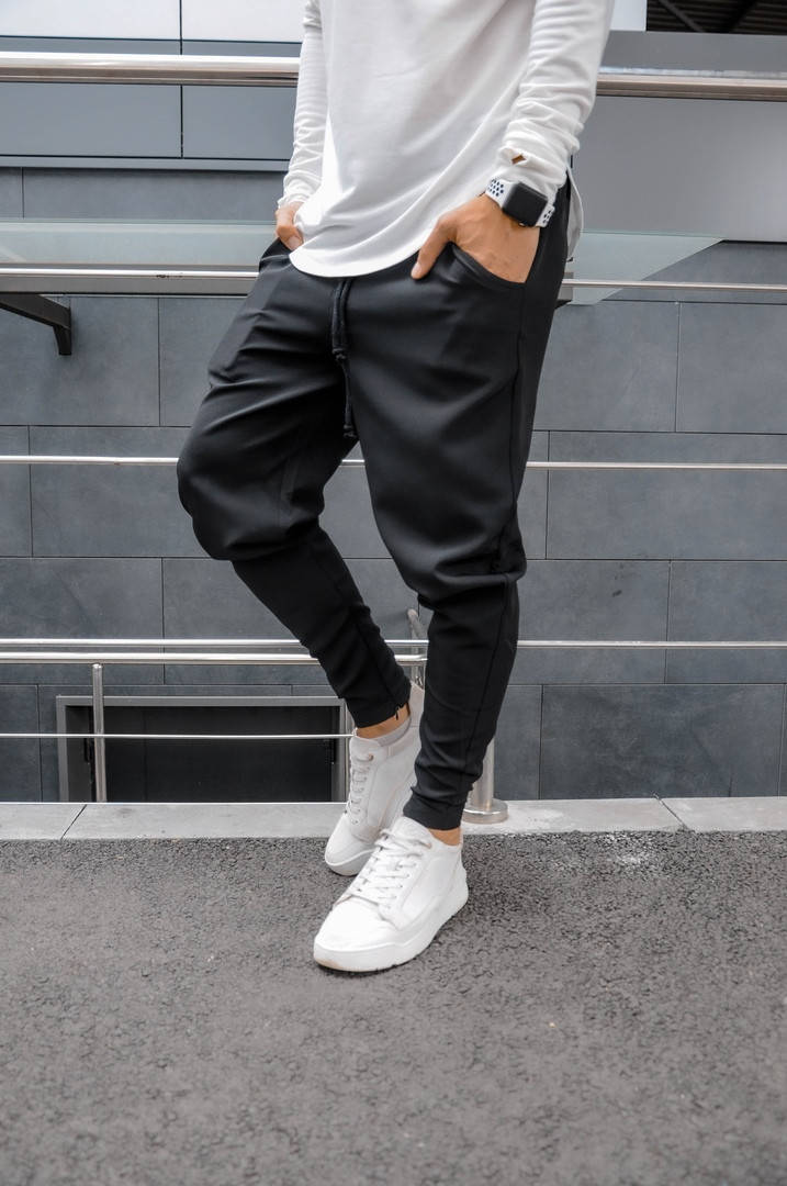 

Мужские брюки Asos зауженные, черные, боковые карманы, пояс на резинке, код FD-2037 M