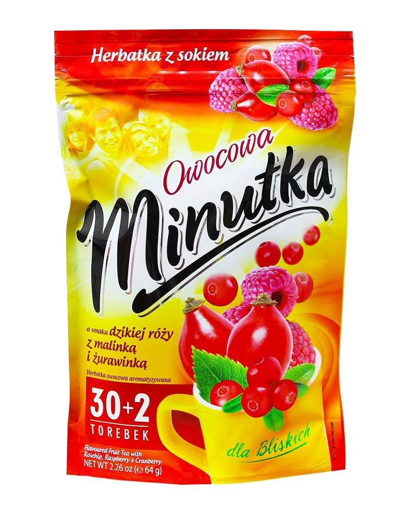 

Чай фруктовый Minutka с шиповником, малиной и клюквой в пакетиках, 64 г (32шт*2г)