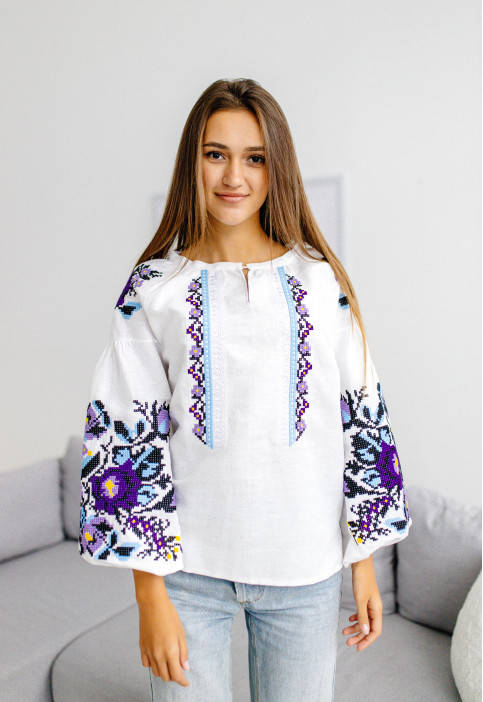 

Вышиванка женская (натуральный лён) Анастасия синяя