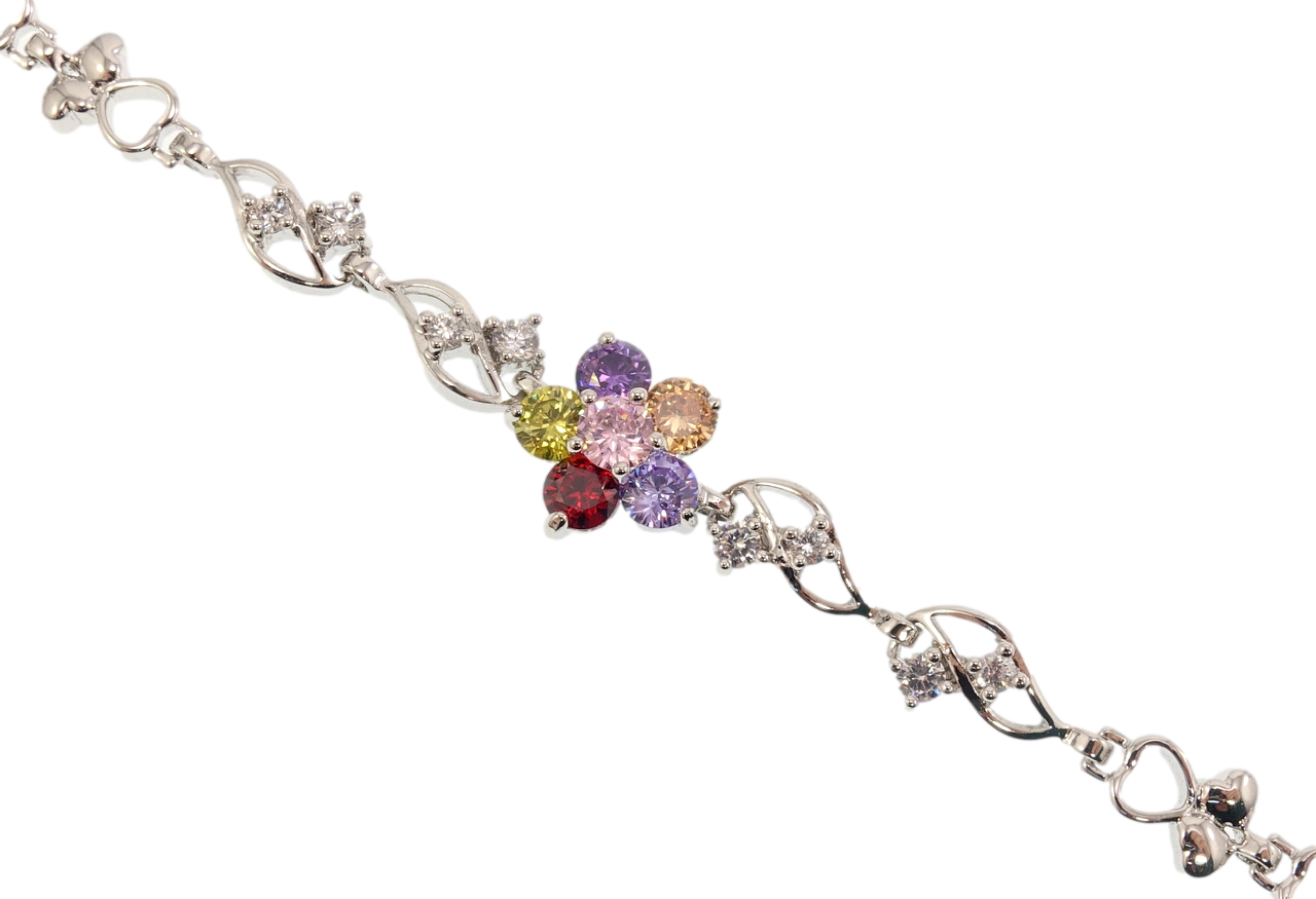 

Браслет СМ Родий "Разноцветный цветочек" размер 18,5см х 5-10мм