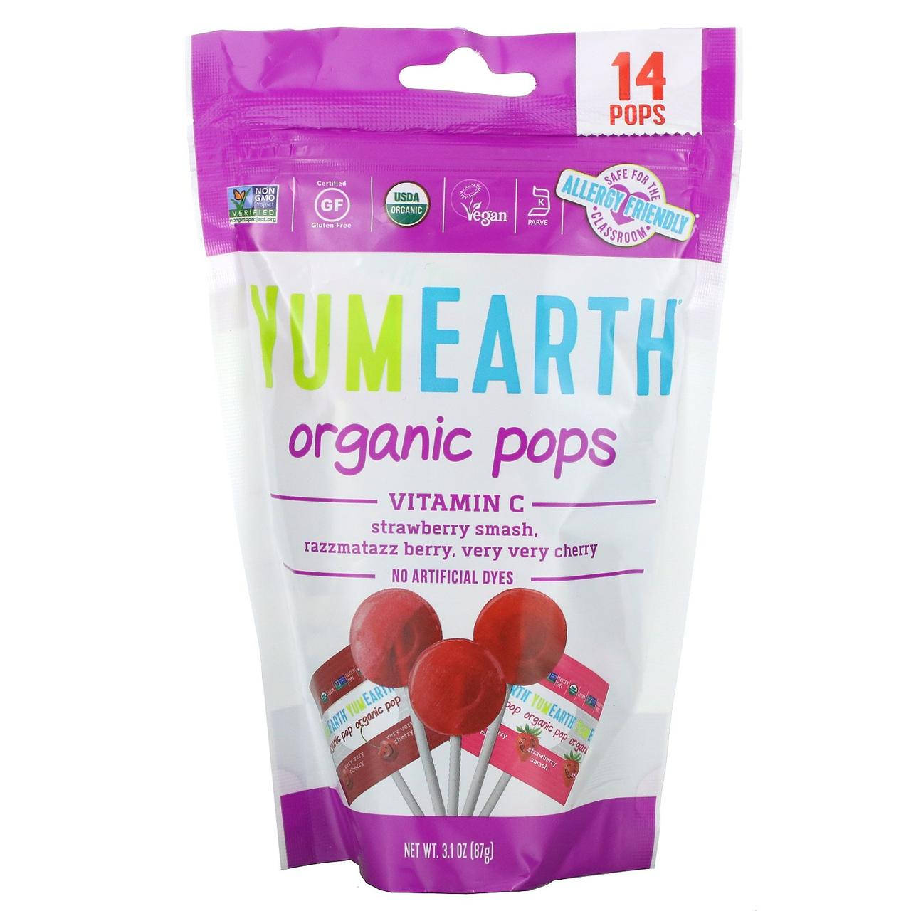 

YumEarth, Organic pops + Vitamin C (14 шт.), органические леденцы