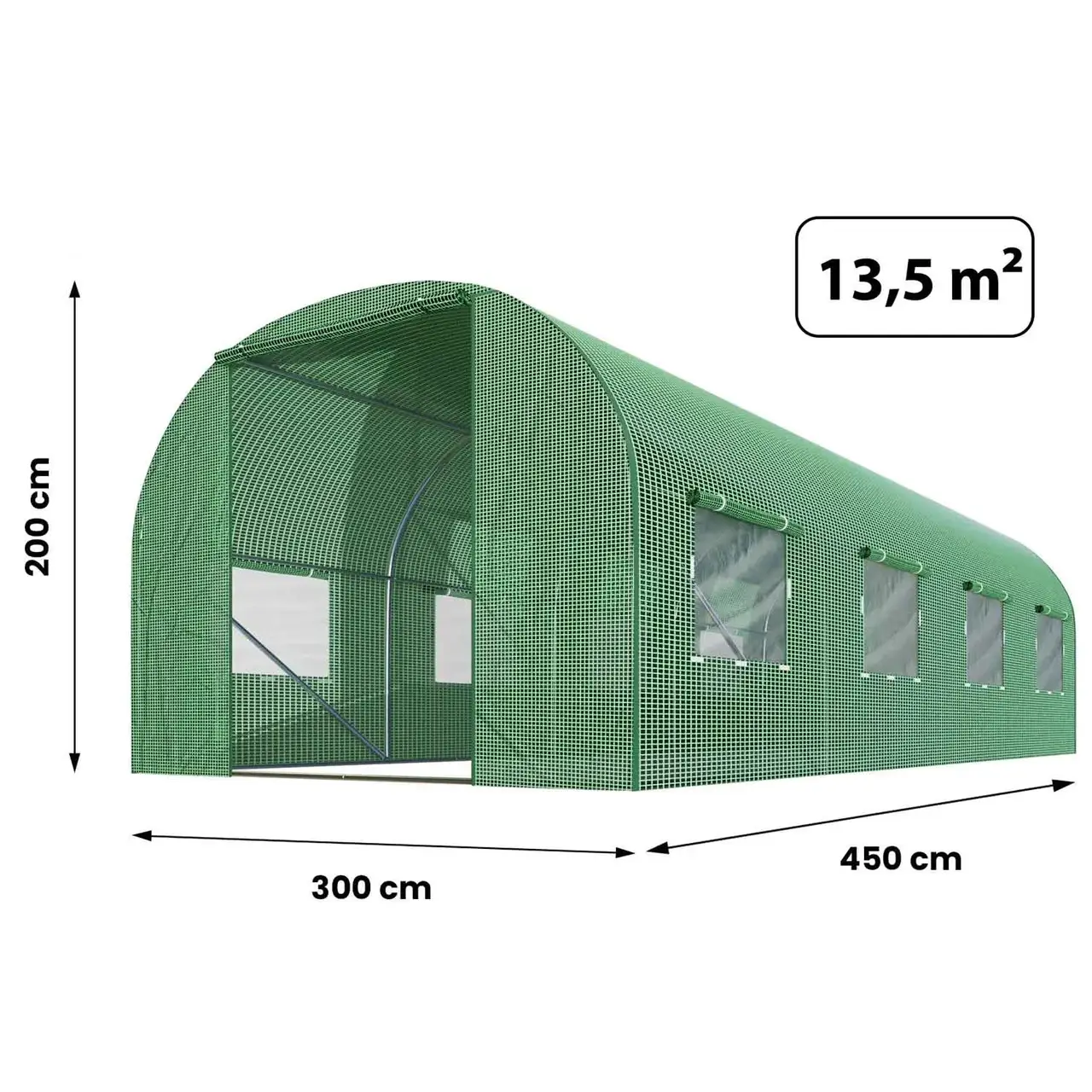 

Теплица парник тоннель Malatec 13,5 м² (3мх4,5м) с 3 шаровой армированой пленкой, Зелёный