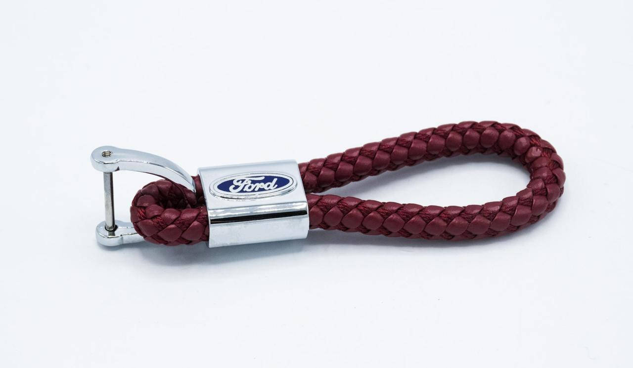 

Брелок для авто ключей FORD (Форд) кожаный плетеный (бордовый)