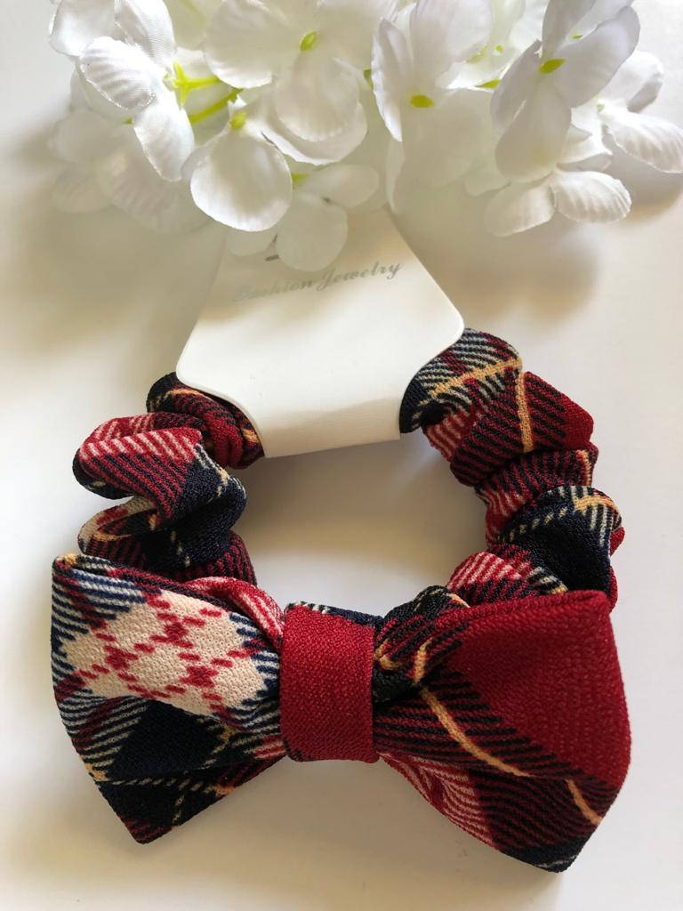 

Резинка для волос с бантиком в клетку, Бордовый