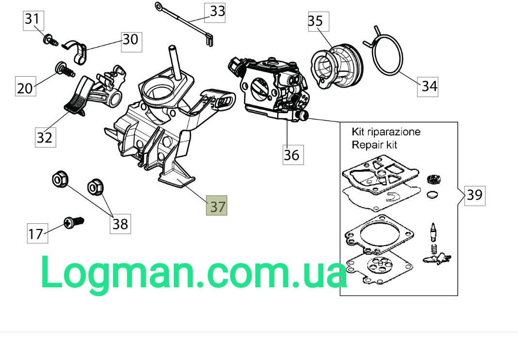 

Корпус фильтра воздушного для бензопилы Oleo-Mac GSH 40, GSH 400 (50330040AR)