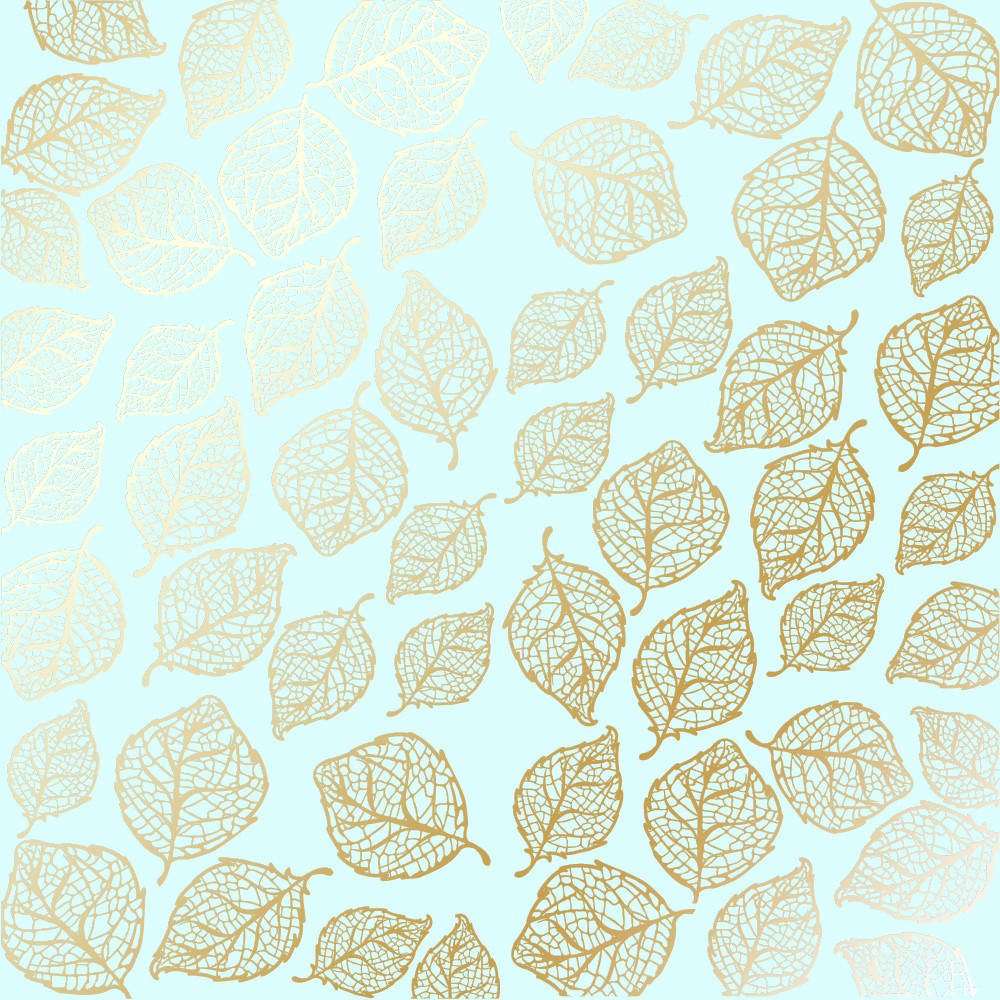 

Папір односторонній з фольгуванням - Golden Delicate Leaves Mint - Fabrika Decoru - 30x30