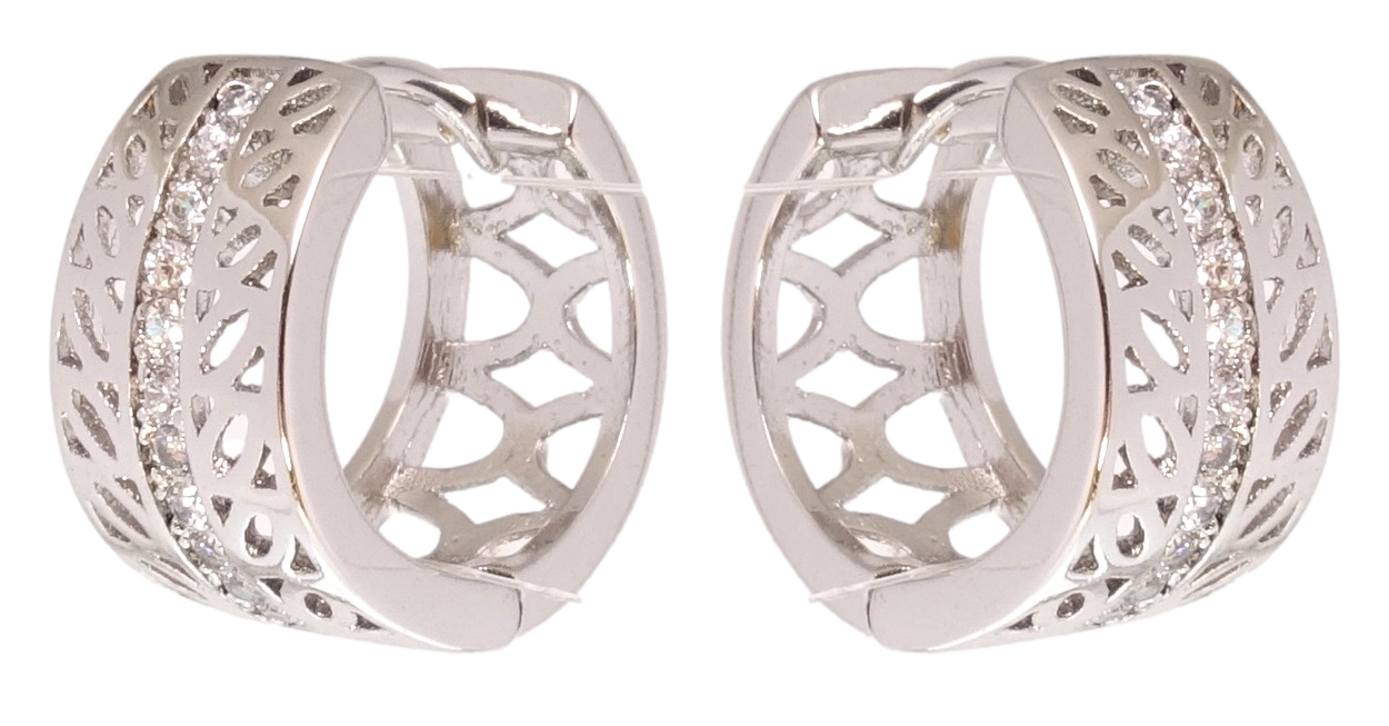 

Серьги ХР Родий колечки "Резной орнамент с дорожкой циркония"