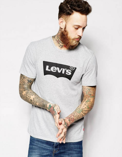 

Мужская серая Футболка LEVI'S Ливайс, Мягкая котоновая футболка Левис с круглым вырезом принт Левайс. Размеры