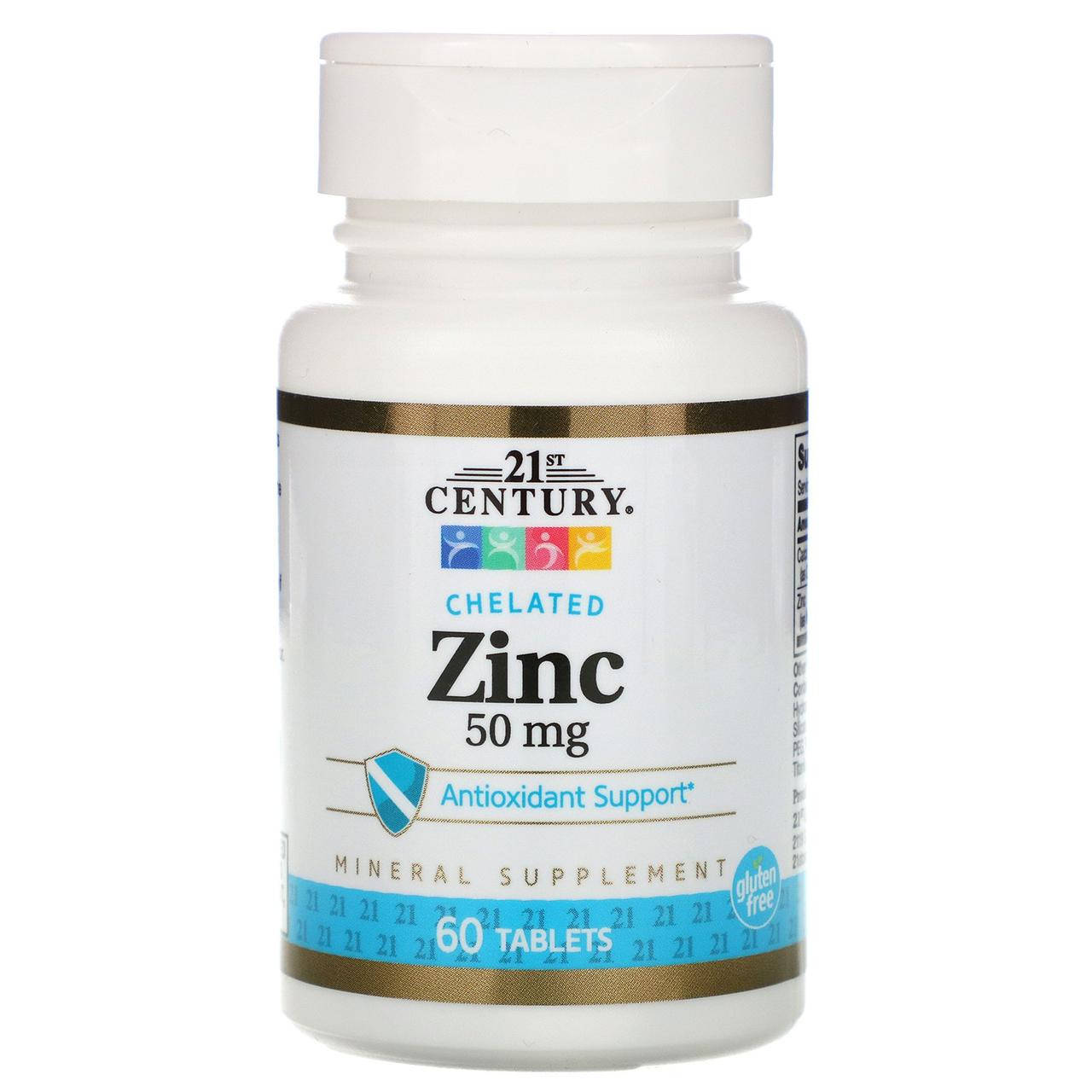 

21st Century, цинк хелат (60 таб х 50 мг), zinc chelate для иммунитета