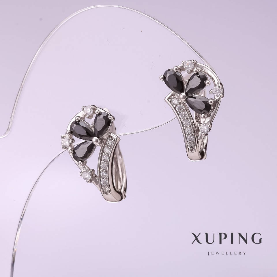 

Серьги Xuping с черным камнем 18х10мм родий