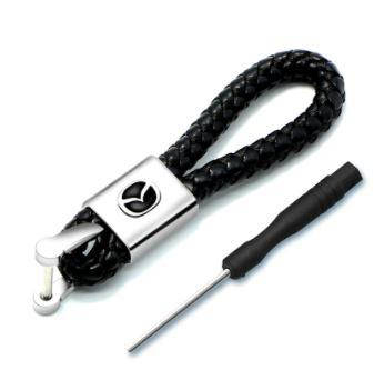 

Брелок для ключей авто из качественной, плетеный с логотипом Mazda, цвет черный