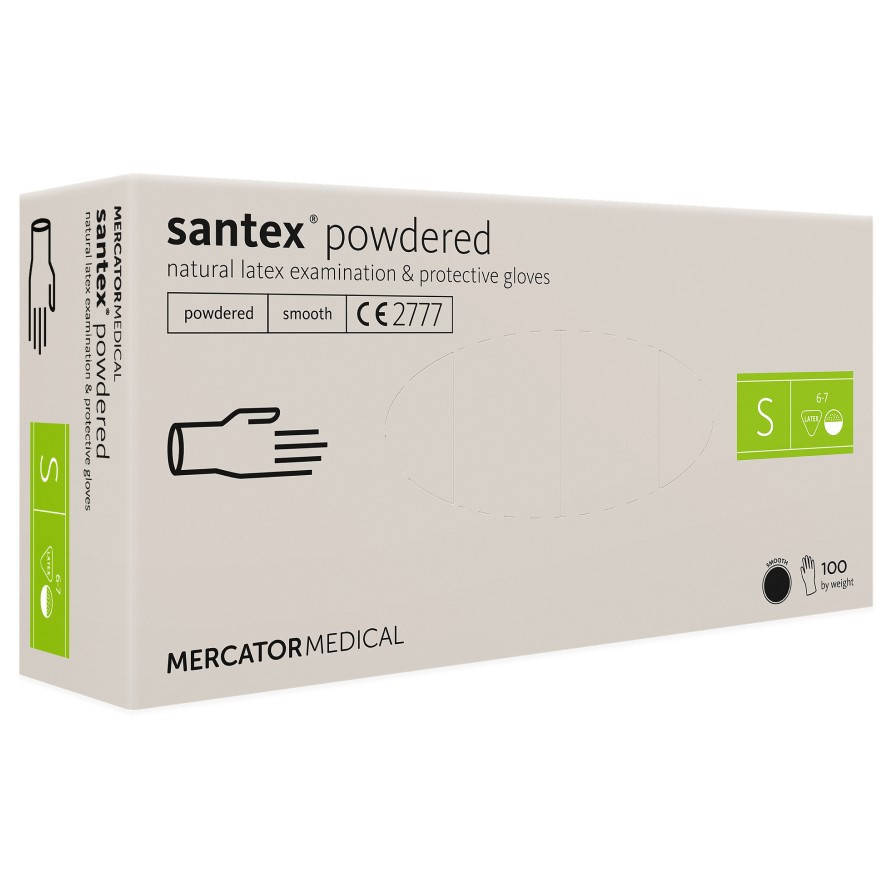 

Латексные перчатки Mercator Santex Powdered размер  кремовые (50 пар, Белый