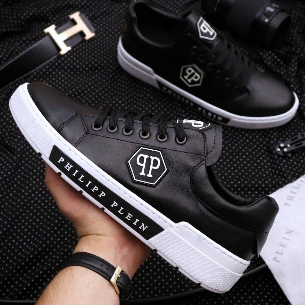 

Мужские черные кожаные кроссовки Philipp Plein Black And White, Черно-белый