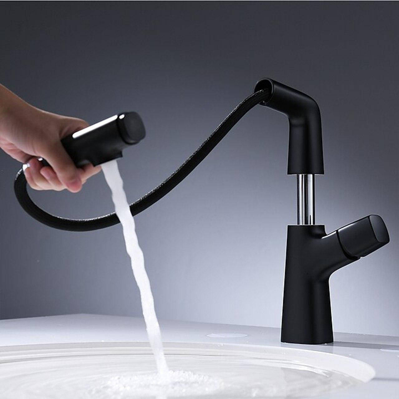 

Смеситель для умывальника с выдвижным гусаком Epelli Unico nero, Черный