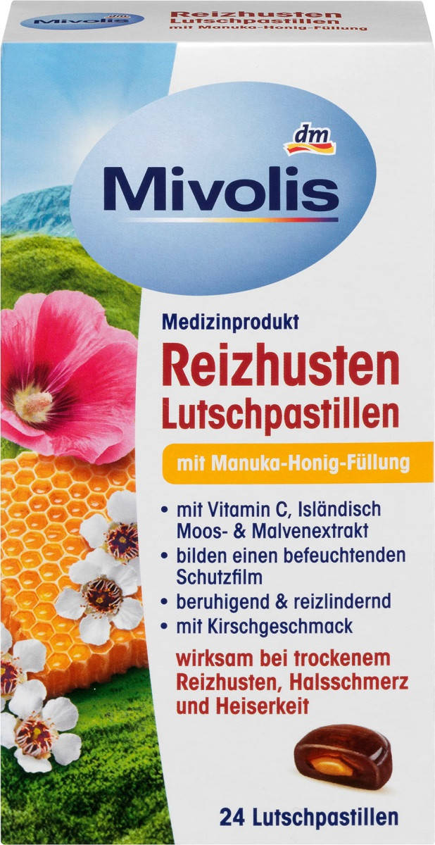 

Mivolis Reizhusten-Pastillen Manuka пастилки от кашля 24 шт.