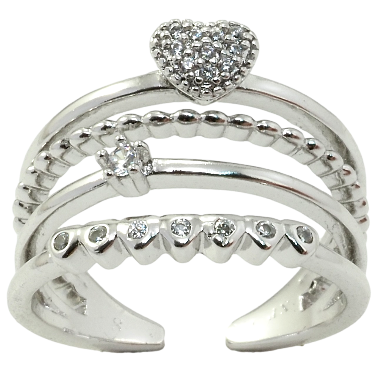 

Кольцо Xuping Родий "Широкая шинка с сердечком и цирконием" р.16-17,17-18