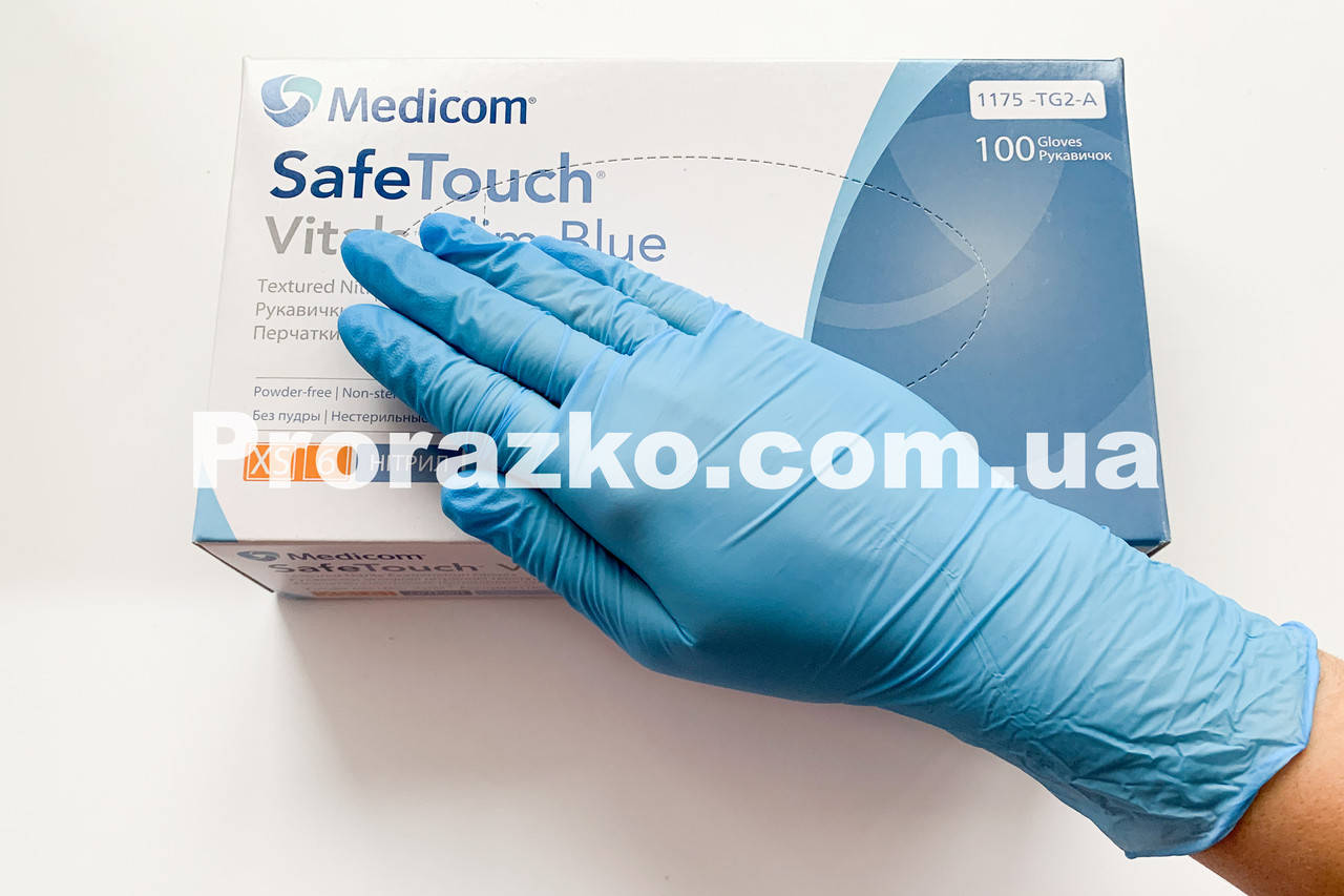 

Нитриловые перчатки Medicom SafeTouch Slim Blue  (6-7), голубые, 100 шт, Голубой