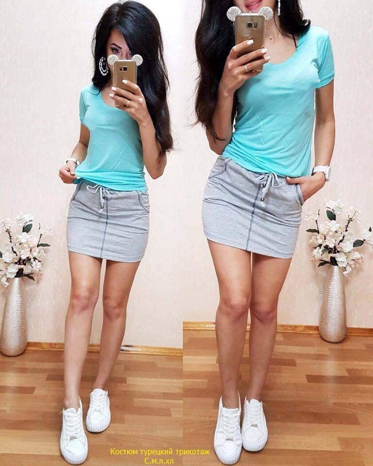 

Женский летний костюм футболка и юбка мини