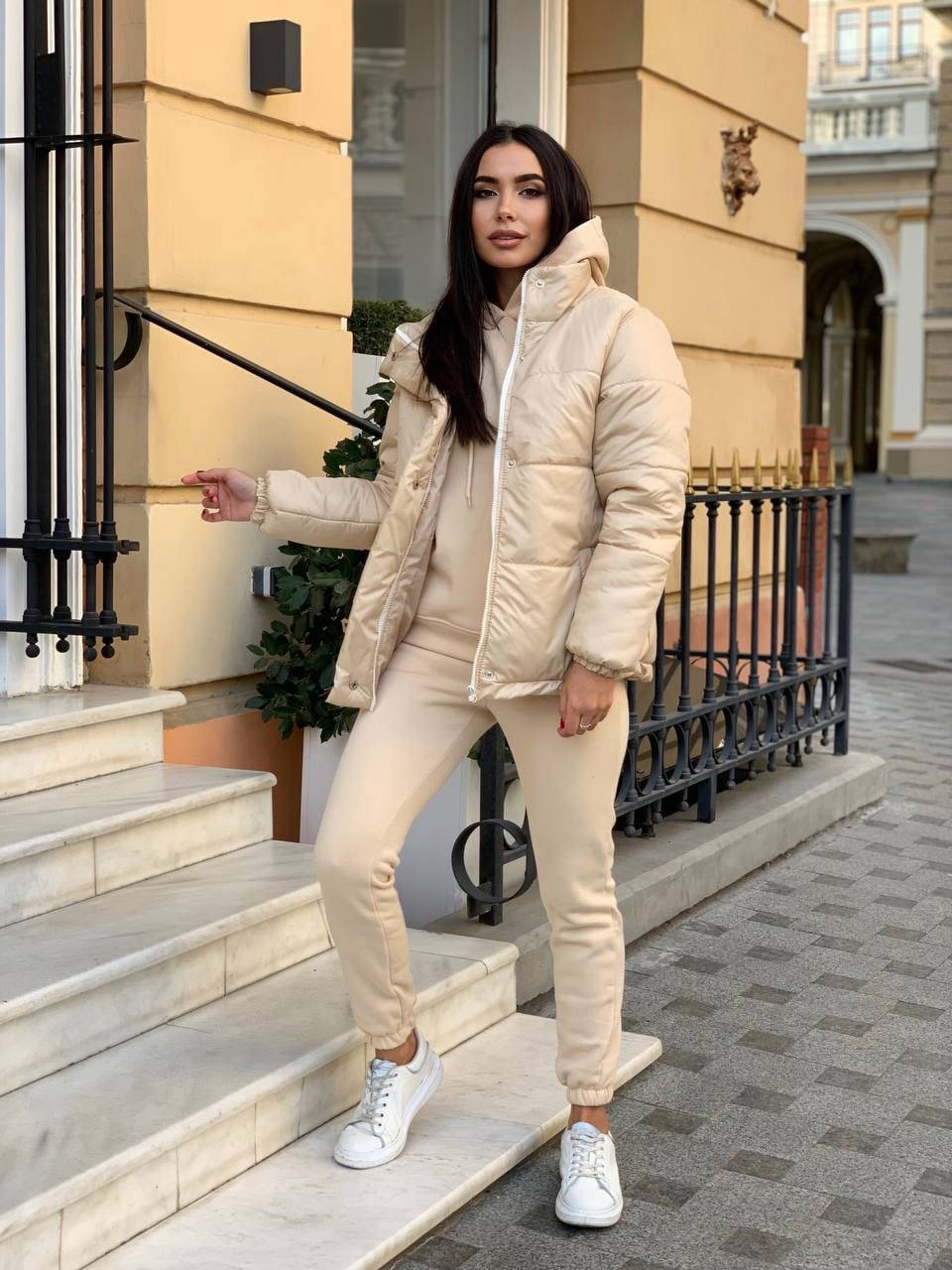 

Женский Зимний Спортивный Костюм 3-ка теплый на флисе (штаны+кофта+куртка), Бежевый