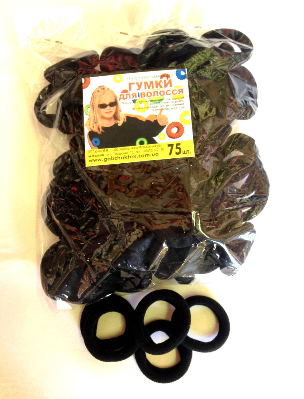 

Резинки для волос Калуш нейлон (75 шт) 3,6 см, черные, Черный