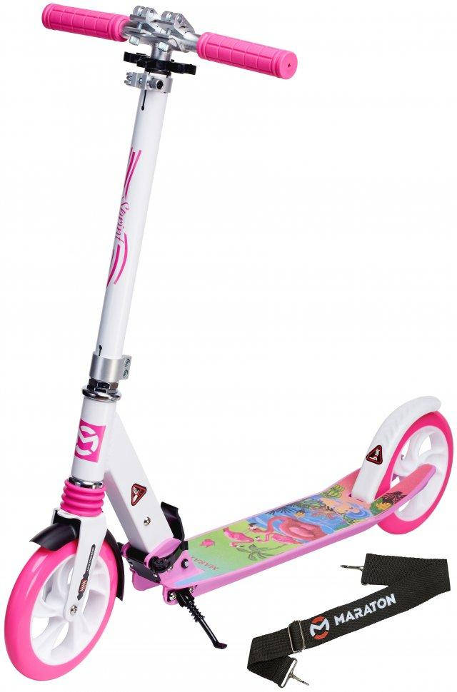 

Самокат Maraton Sprint с подножкой розовый рисунок + ремень для переноски