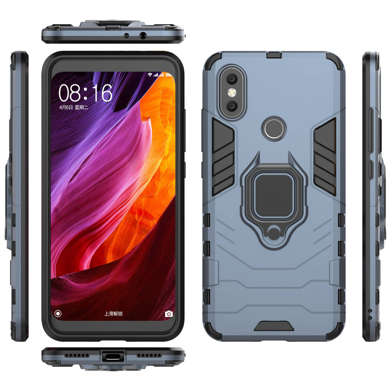

Бронированный чехол для Xiaomi Mi A2 с кольцом Navy Blue, Голубой