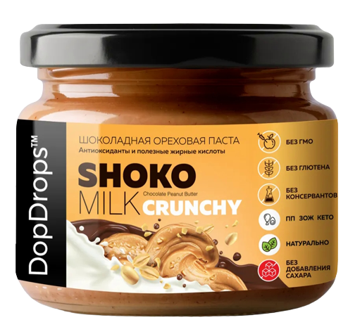 

Паста шоколадная арахисовая DopDrops™ ShokoMILK Peanut Butter Crunchy (250 грамм)