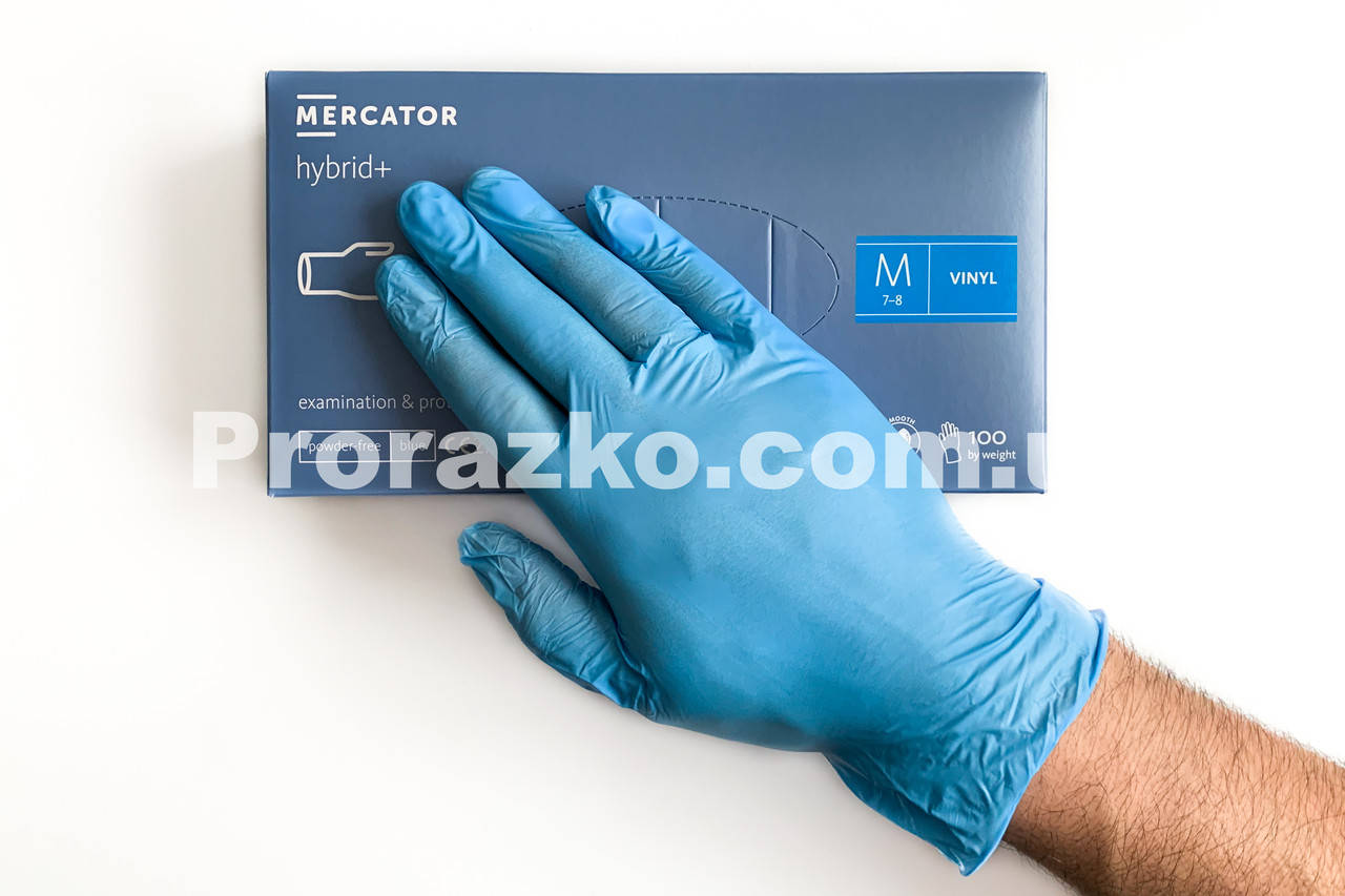 

Виниловые перчатки Mercator Medical Hybrid, М (7-8), синие, 100 шт, Синий