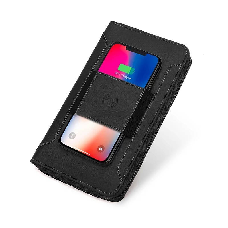 

Powerbank портмоне кожаное с зарядкой и беспроводной зарядкой Чёрный., Черный