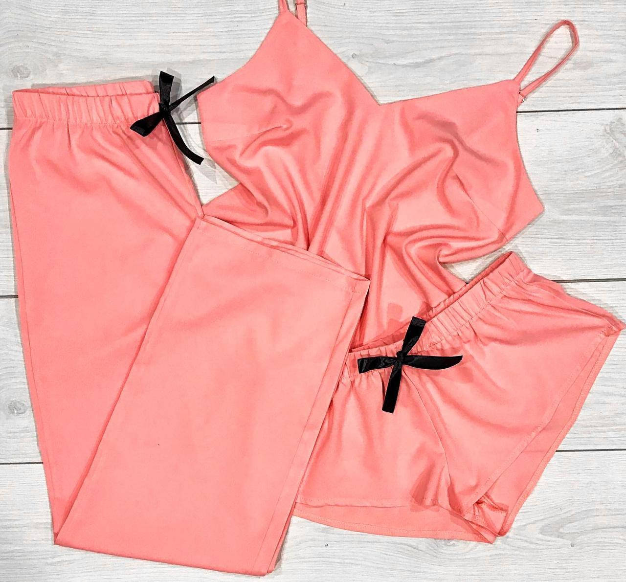 

Женская пижама, комплект тройка майка+шорты+штаны