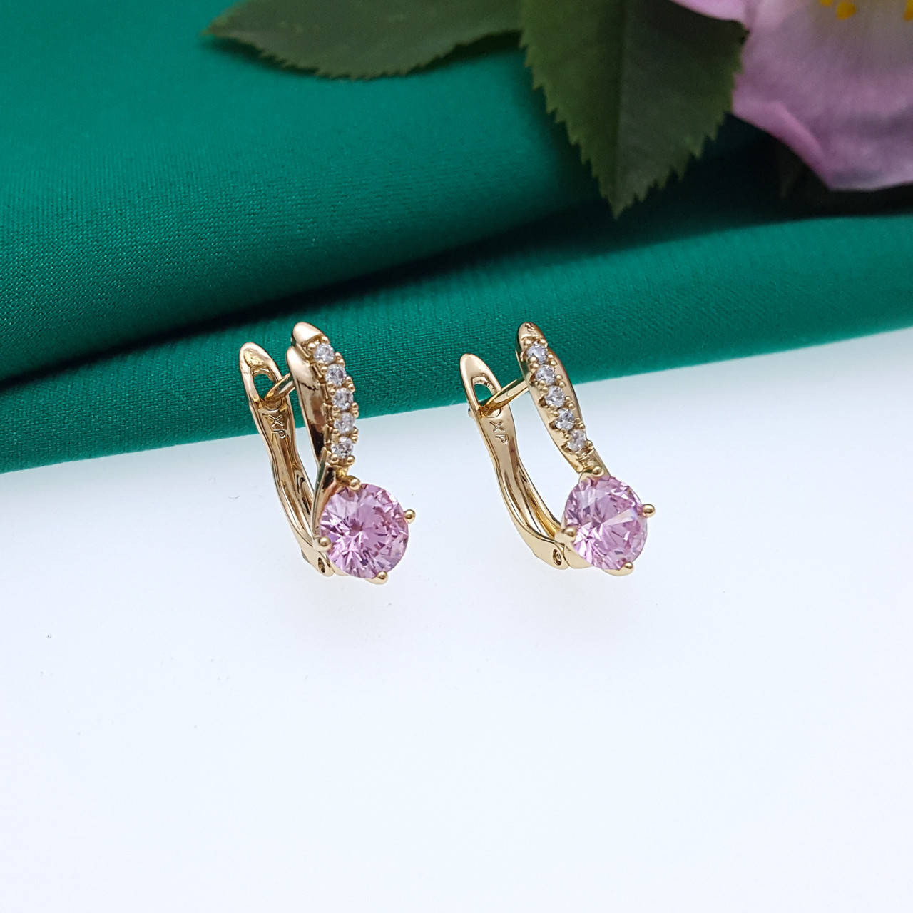 

Серьги Xuping, "Классика" с розовым цирконием, англ.замок, медсплав, 18К