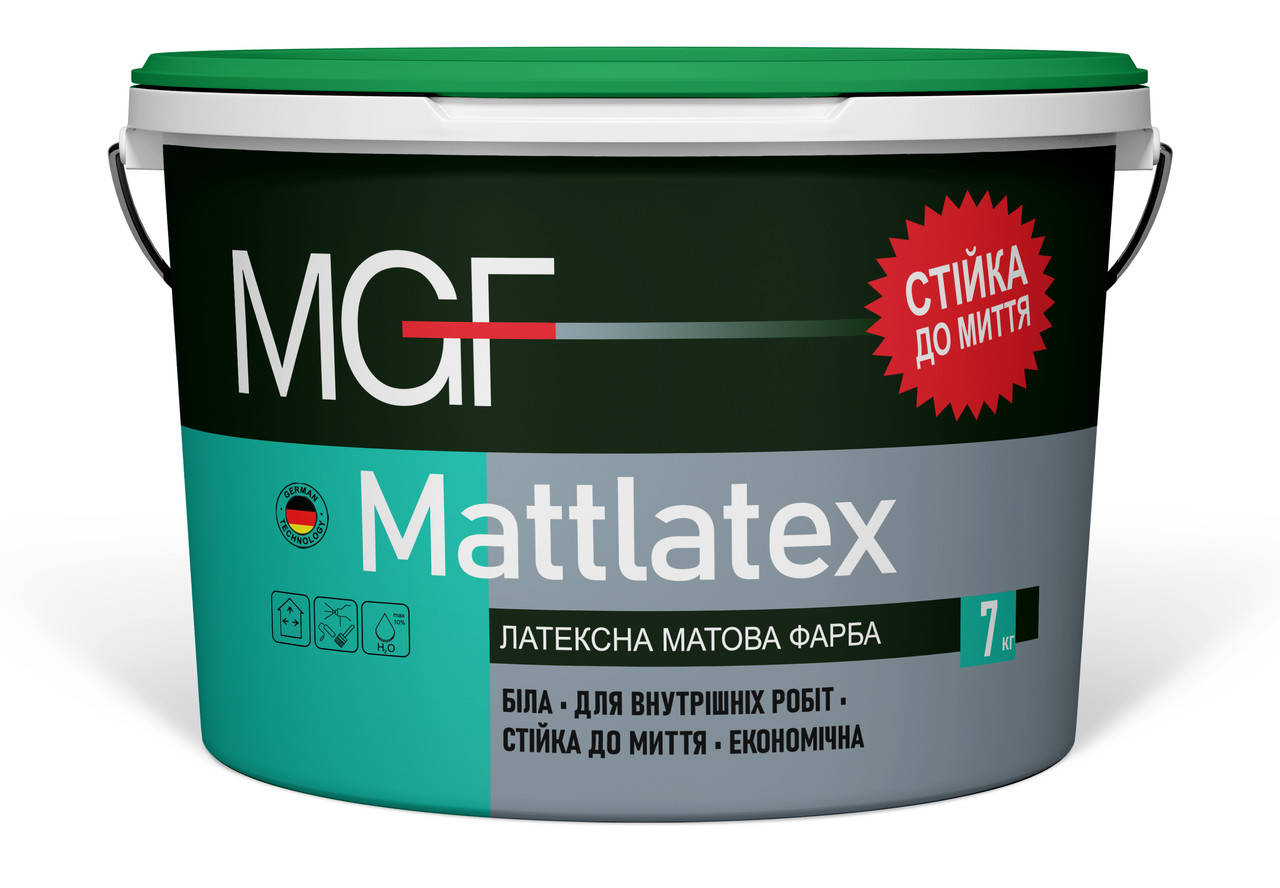 

Краска водоэмульсионная латексная MGF M100 Mattlatex Стойкая к мытью 7 кг, Белый