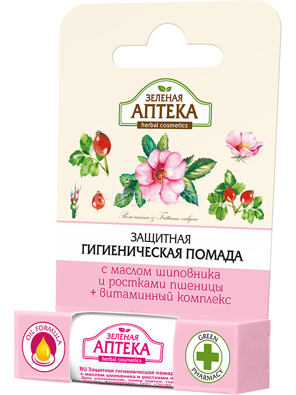 

Защитная гигиеническая помада "Масло шиповника и ростки пшеницы" 3,6г. Зеленая Аптека