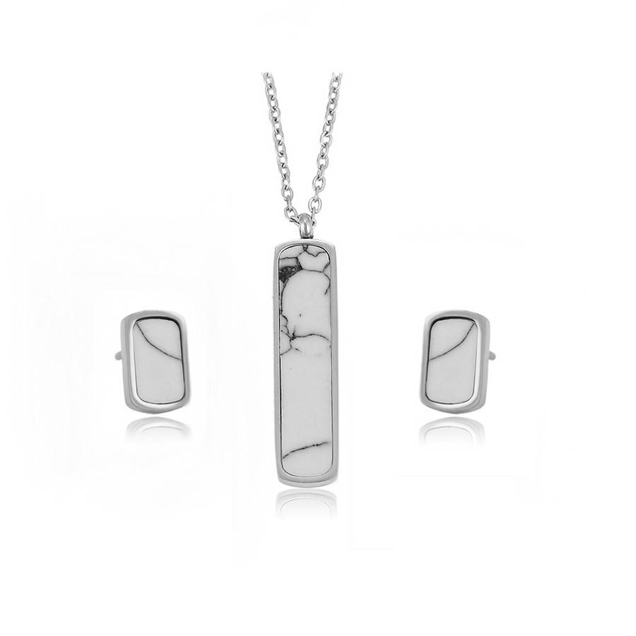 

Набор из стали 36711 колье ширина 1 мм + серьги 10х6 мм белый мрамор длина 50+6