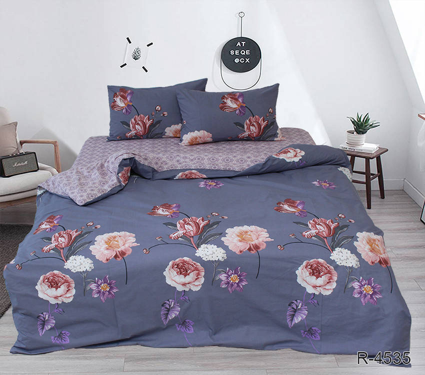 

Постельное бельё полуторный комплект ранфорс с компаньоном R4535, Разные цвета