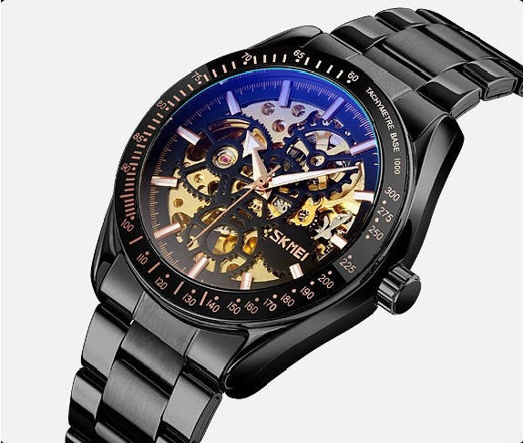 

Механические мужские часы скелетон Skmei 9194 черные