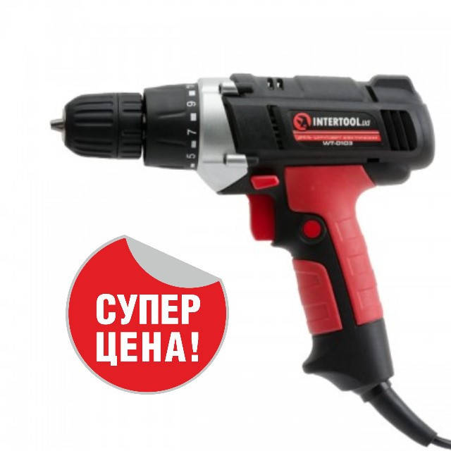 

Дрель-шуруповерт электрическая 400 Вт, 0-800 об/мин, 0.8-10 мм, maкс. крутящий момент 20 Нм INTERTOOL WT-0103