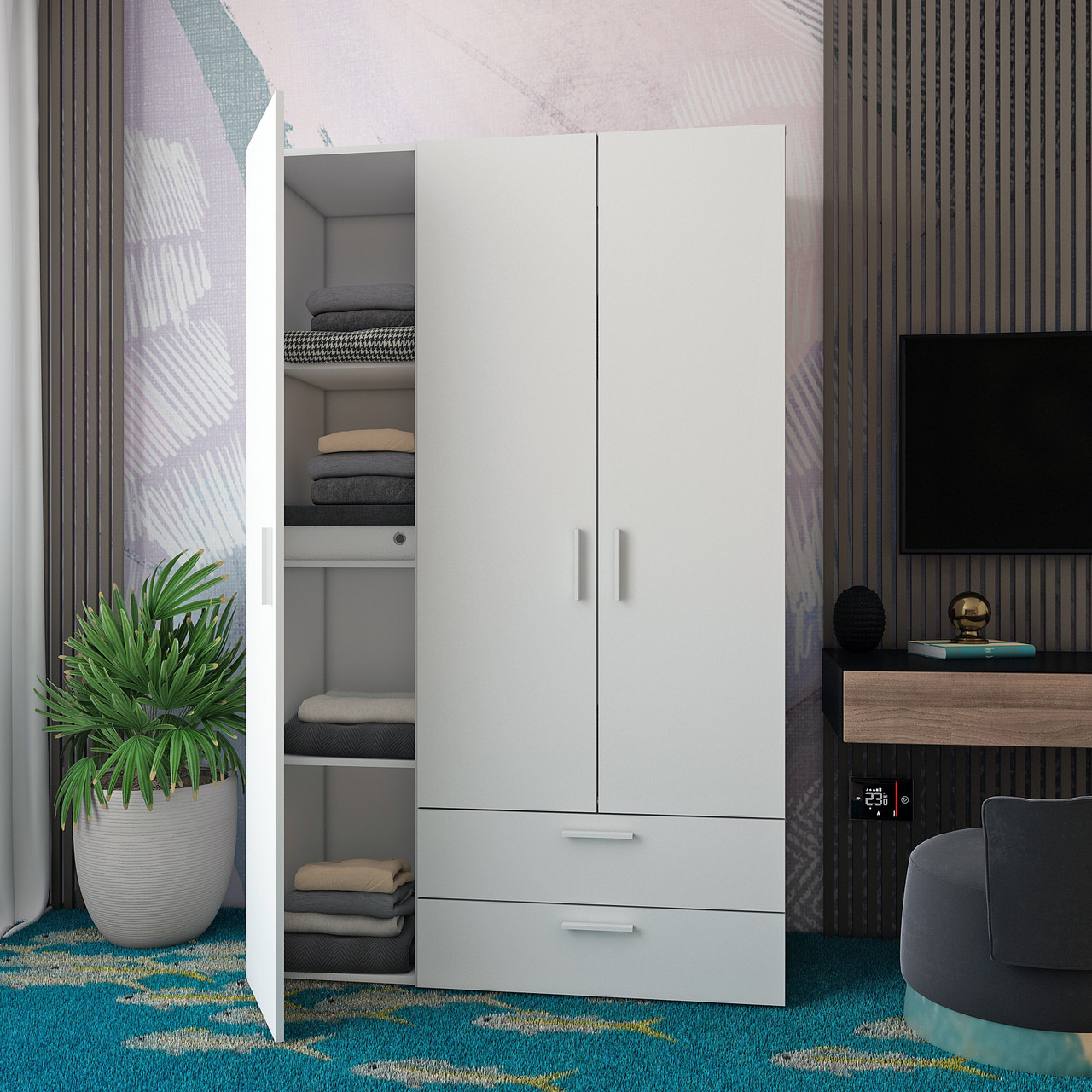 Розпашна Шафа для одягу Doros Ектор Білий 3 ДСП 116х180х49.5 (80737076) 6