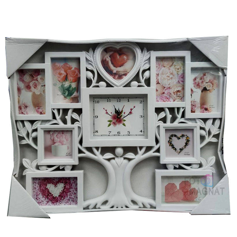 

Мультирамка - коллаж с часами "Родовое Дерево" 9 фото, Белый