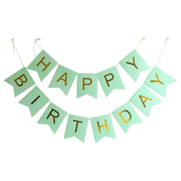 

Гирлянда побуквенная "Happy Birthday" золото на м'ятном