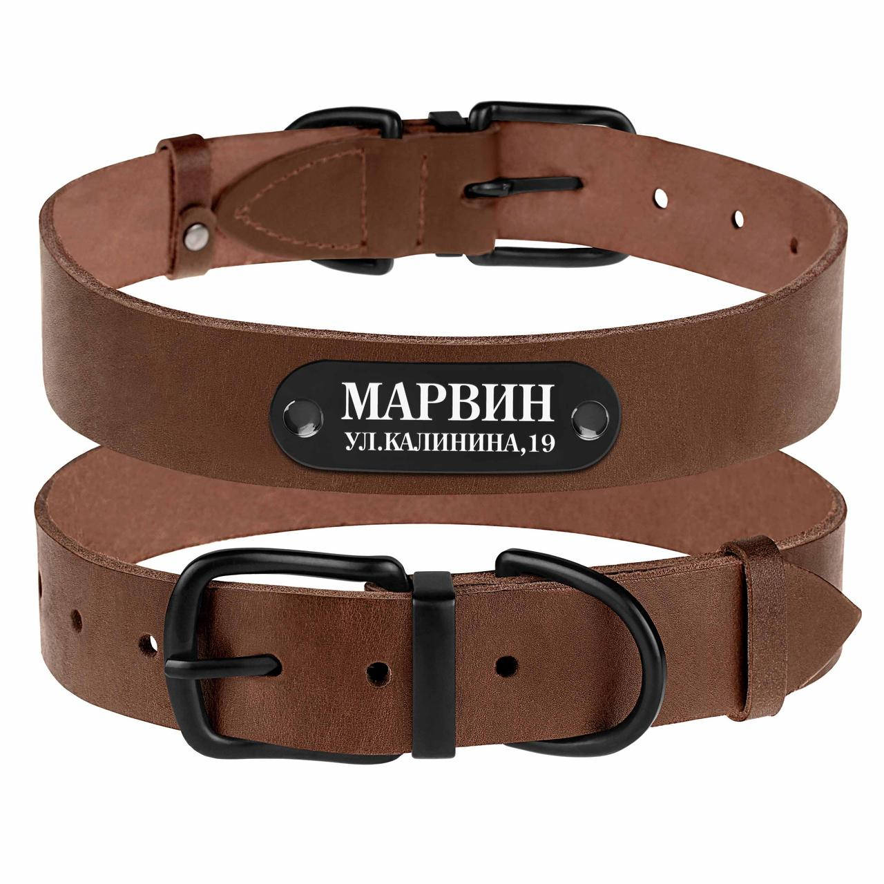 

Ошейник для собак кожаный Bronzedog Classic с металлической фурнитурой коричневый L