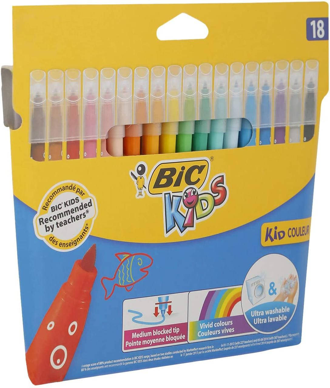 

Набор смывающих фломастеров BIC Kids Kid Couleur 18 штук. (937508), Разные цвета