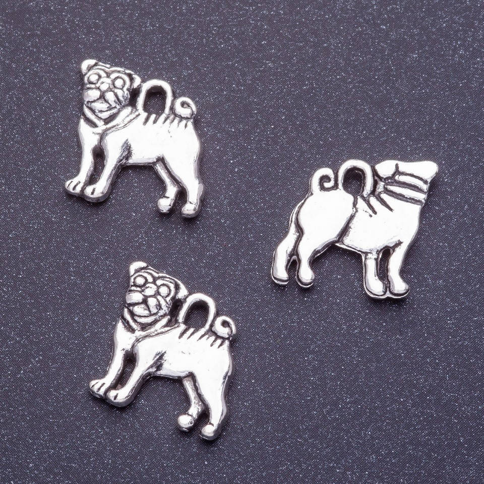 

Фурнитура подвеска собака мопс L-16мм d1-1,5мм цвет серебро фас.20гр. +-13шт.