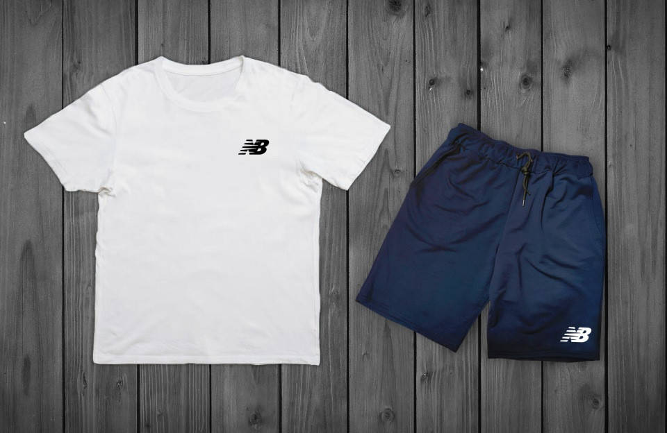 

Комплект лентий мужской New Balance Белая футболка синие шорты