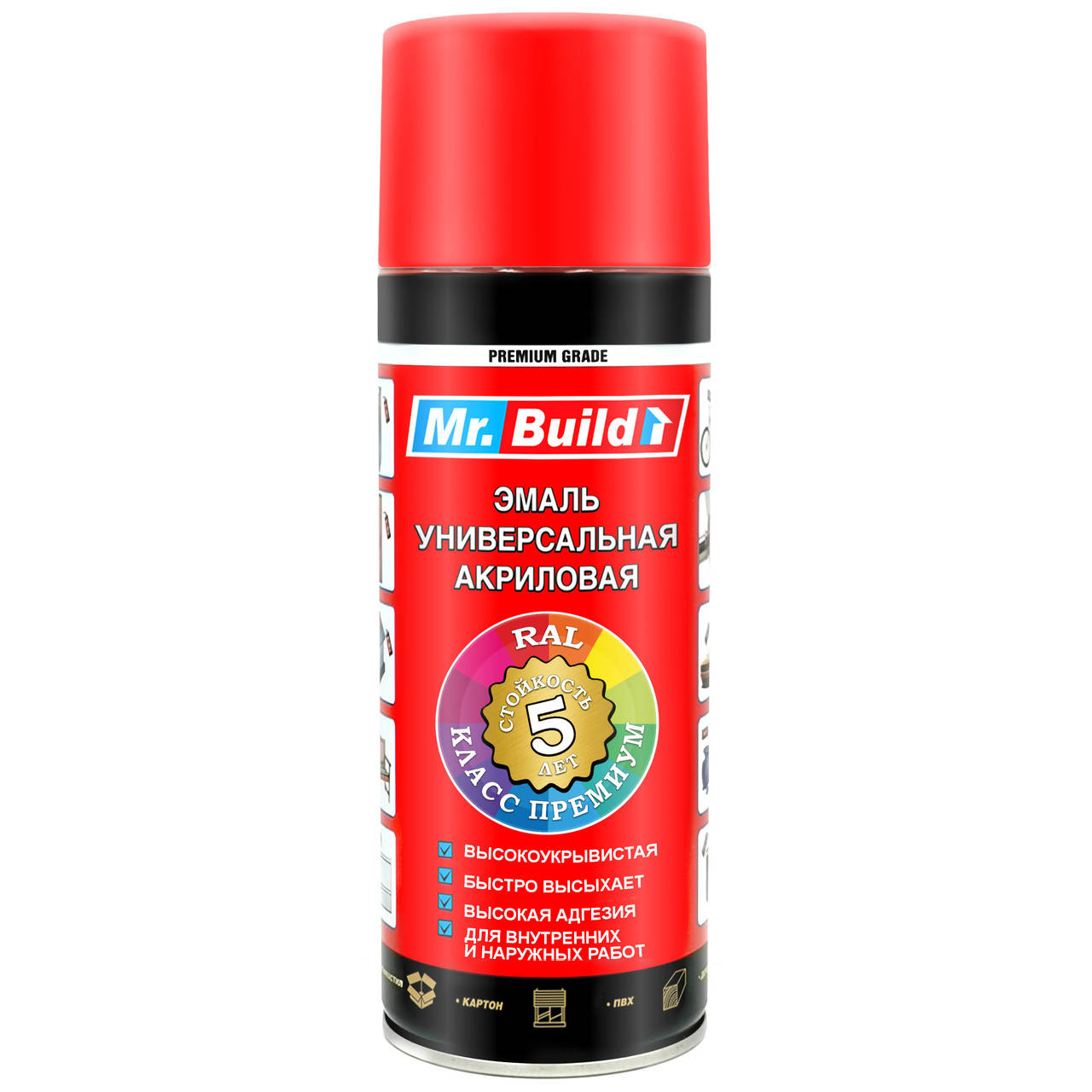 

Аэрозольная краска в баллончиках Mr.Build №4 /Красный 400 мл /Ral 3020