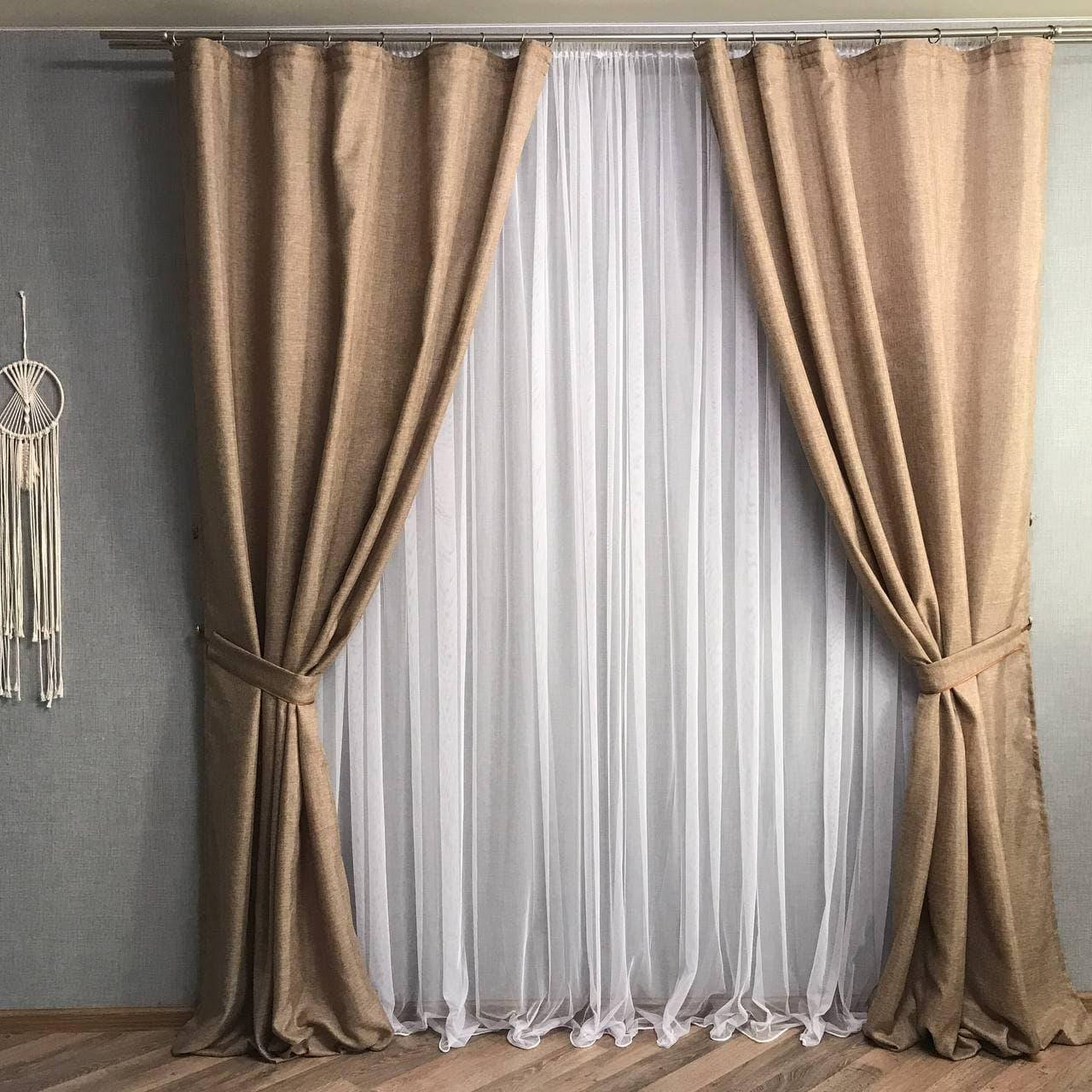 

Комплект однотонных льняных штор 150x270 cm (2 шт) ALBO Кофейные (SH-M1-20), Кофе