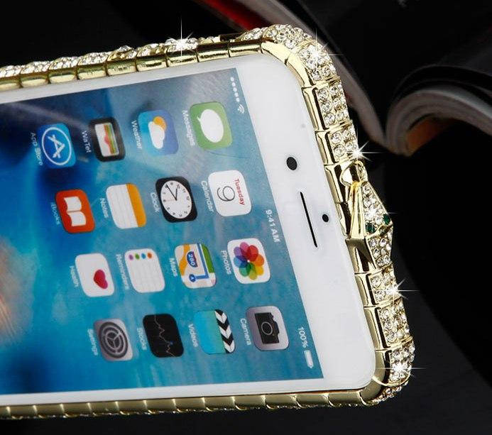 

В наличии!!! Металлический бампер для iPhone 6/6S, украшен камнями, Золотистый