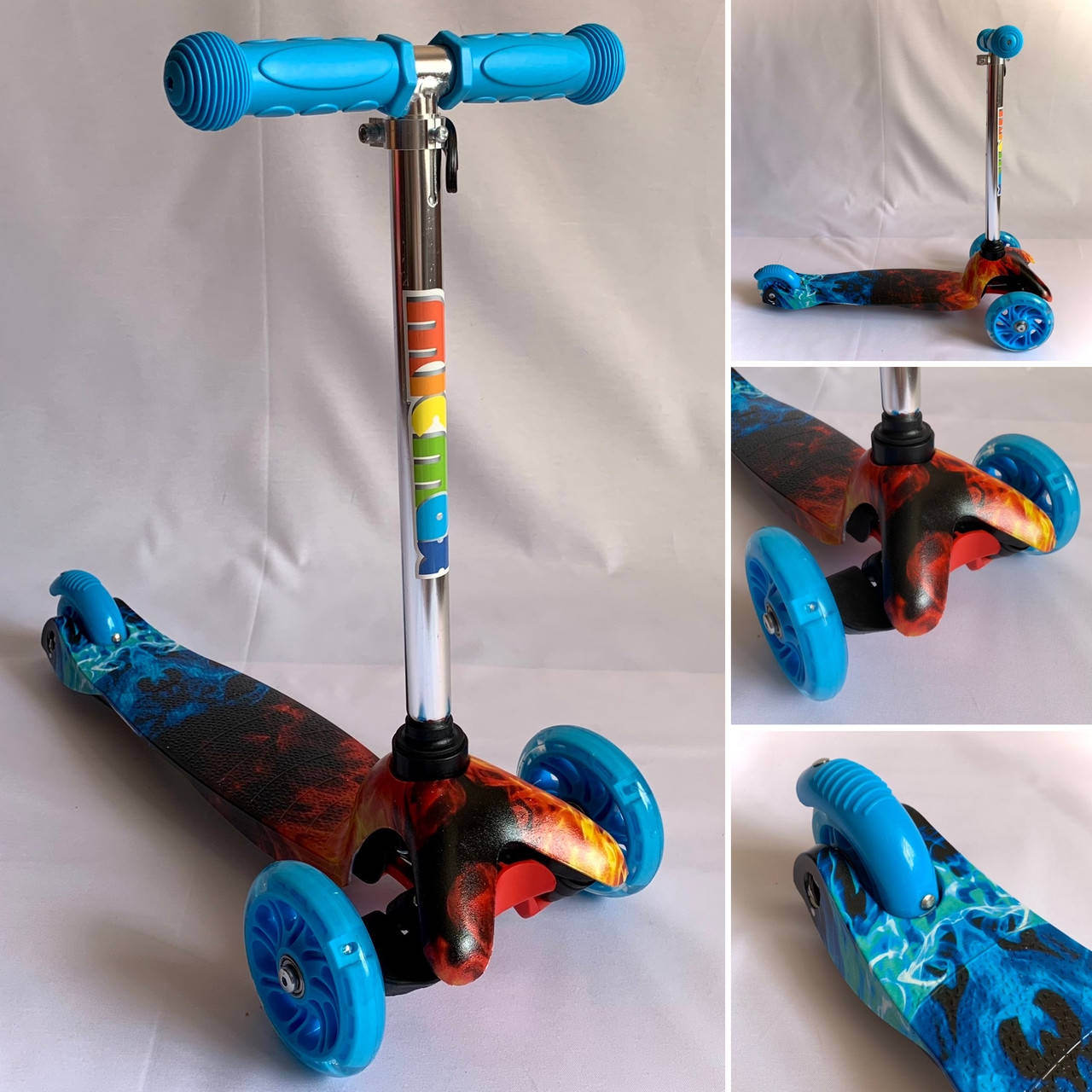 

Детский самокат Scooter MicMax, от 2-х лет, огонь и вода, разные цвета, Синий