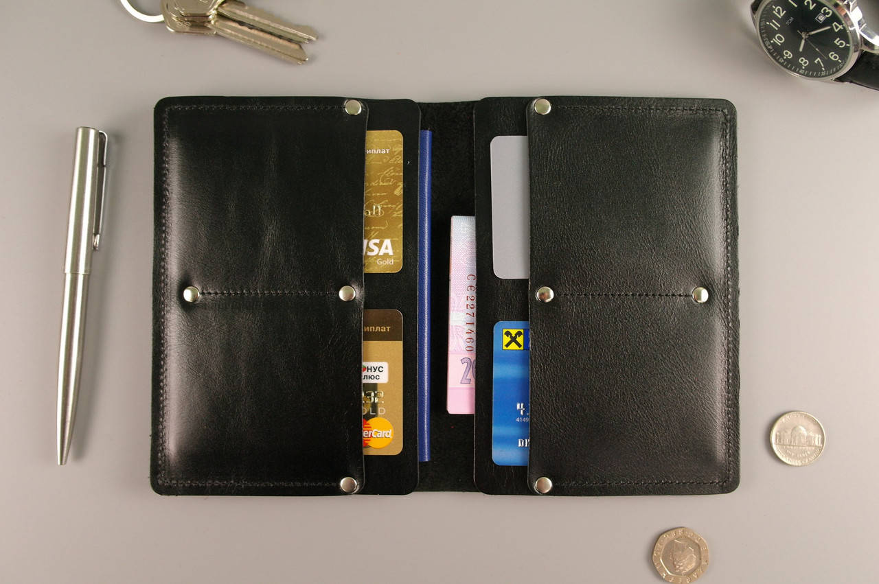 

Чехол обложка для документов (черная гладкая кожа), Черный