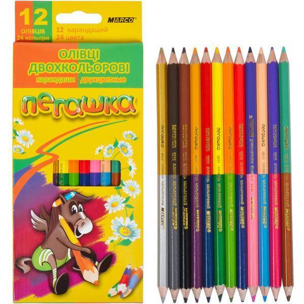 

Карандаши цветные двусторонние Marco Пегашка 12шт. 24 цвет арт.1011-12, Разные цвета